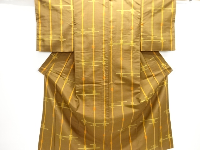 JAPANESE KIMONO / ANTIQUE KIMONO / SILK / TSUMUGI / WOVEN ABSTRACT